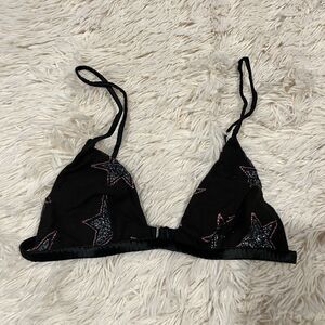 Black Fleur Du Mal Luxe Silk Cotton Poly Triangle Bra XS Stars